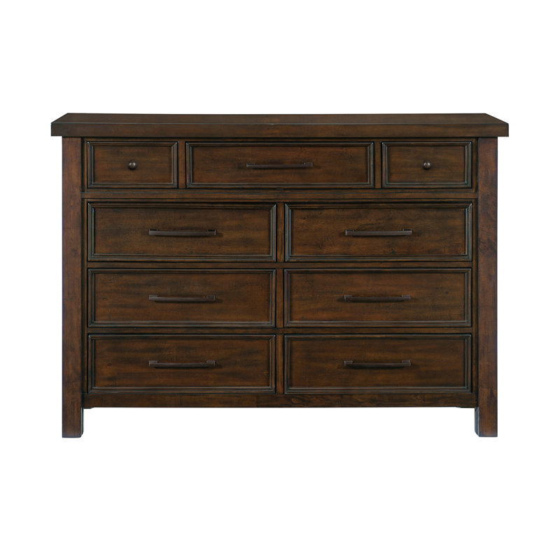 Commode classique transitionnelle de 9 tiroirs avec meubles de chambre à coucher à finition brune 1pc (inclut la commode seulement et non le miroir)