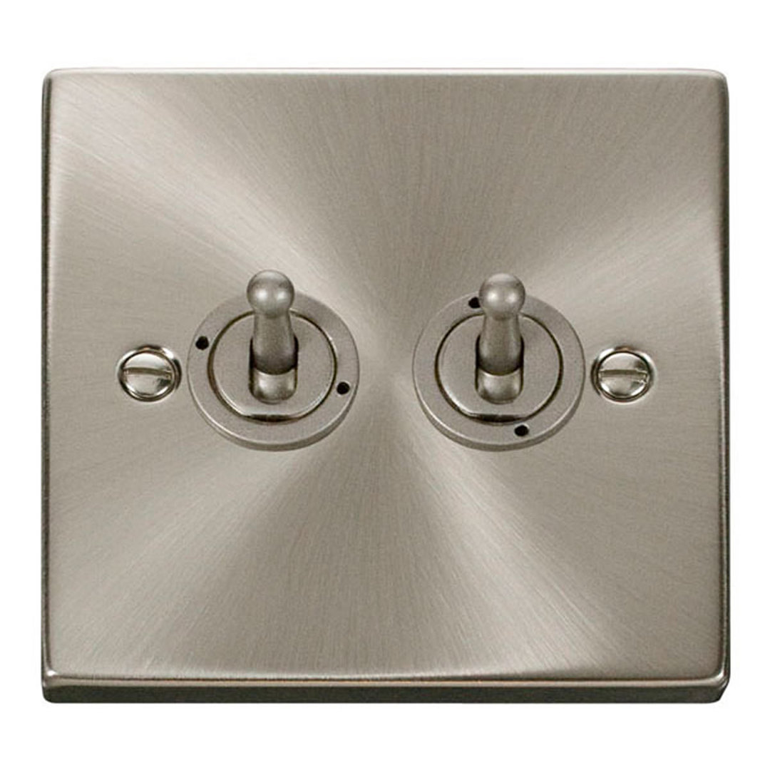 Satin / Brushed Chrome 2 Gang 2 Way 10AX Toggle Light Switch