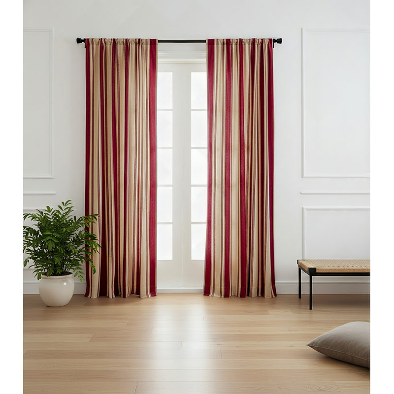 Alvarado Striped Semi-Sheer Curtain Single Panel, Red