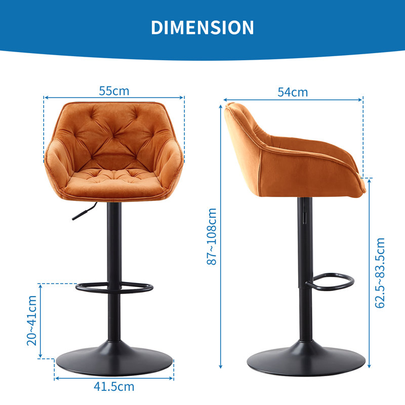 Swivel Upholstered Adjustable Height Counter Stool, Orange