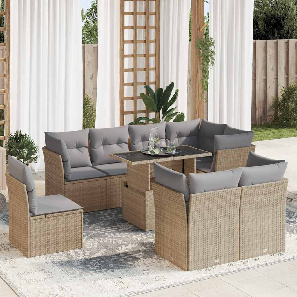 Vidaxl 9-Tlg. Garten-Sofagarnitur Mit Kissen Beige Poly Rattan