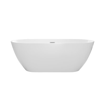 67'' x 29.53'' Freestanding Bathtub, Oval Shaped Acrylic Freestanding Tubs, Acrylic Glossy White Soaking Tub with Overflow and Pop-up Drain