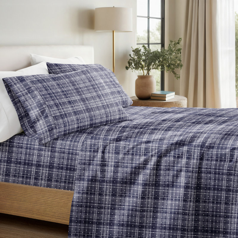 Ensemble de draps en microfibre à motif de pois Becky Cameron™, Bleu marine, Grand