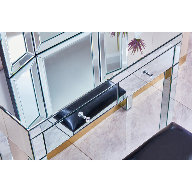 Bureau spacieux avec miroir et 2 tiroirs pour chambre à coucher - Espace de style moderne