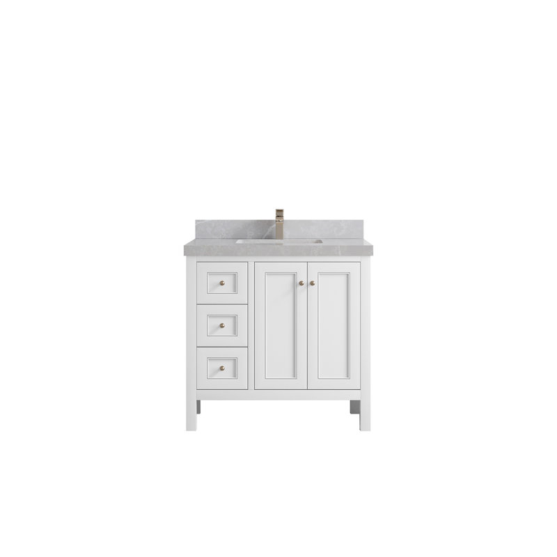 Nashville X P 22 po Meuble-lavabo central en albâtre, Blanc / nickel brossé, Quartz gris perle