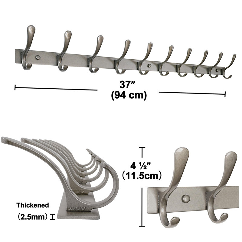 Stainless Steel Wall Mounted Required 10 - Hook Wall Mounted Coat Rack, Matte Grey