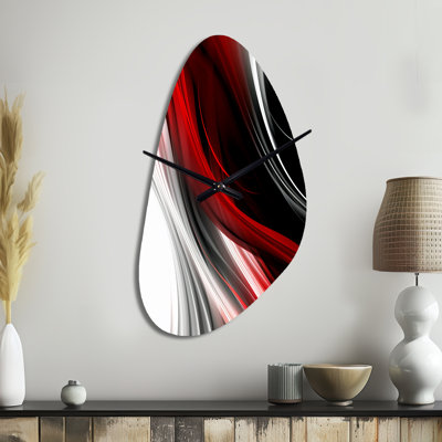 Red Black Infinite Ripples I - Fall Shape Unique Abstract Modern Waves Wall Clock