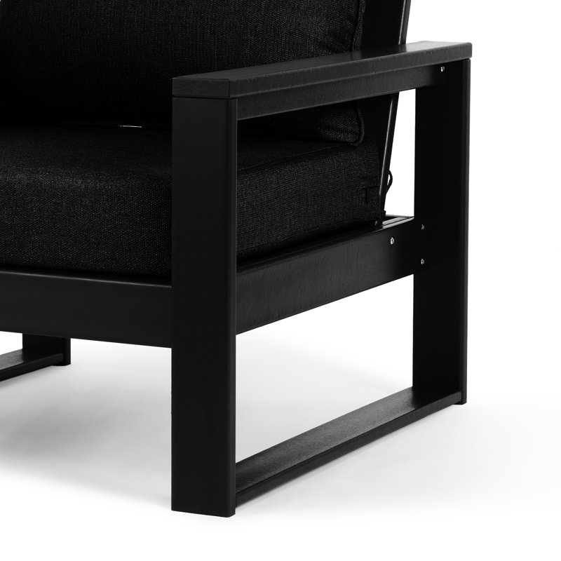 Chaise de patio à accoudoirs droits avec cadre, Noir, noir, noir, noir, Noir, noir, noir, noir