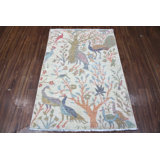 Birds Collection, Contemporary, Transitional One-of-a-Kind Rectangle 3'2" X 4'10" Hand Knotted Area Rug