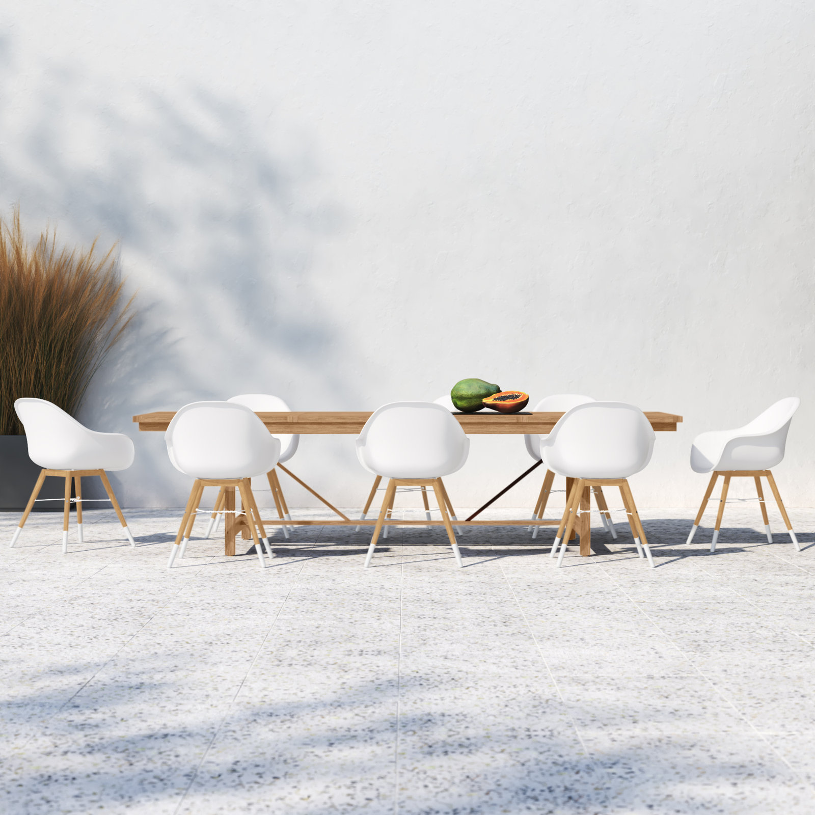 Alyisa 118" Eucalyptus Patio Dining Set, White