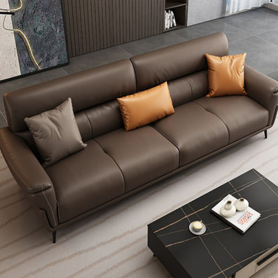 Coffee Genuine Leather Standard Sofa cushion couch