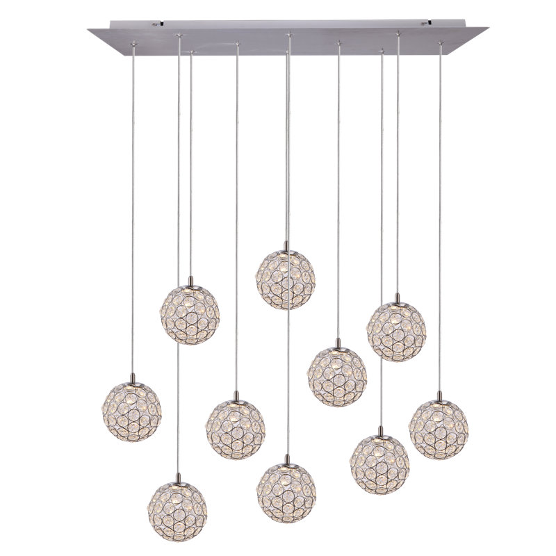 Luminaire suspendu sphère 10 lumières Tietjen, Chrome