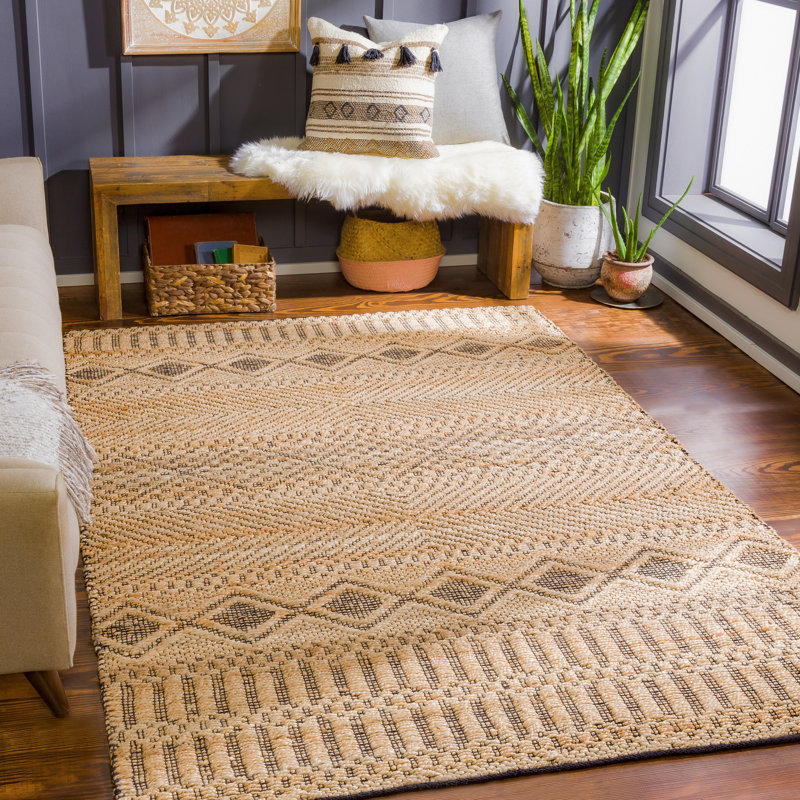 Tapis brun clair en laine tissé à plat à la main Colin, Rectangle 5 pi x 7 pi 6 po