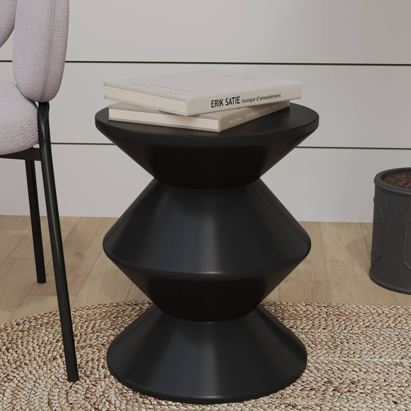 Michailo 15" Modern Hourglass Plastic Side Table, Waterproof Outdoor Patio End Table & Bedroom Nightstand, Black