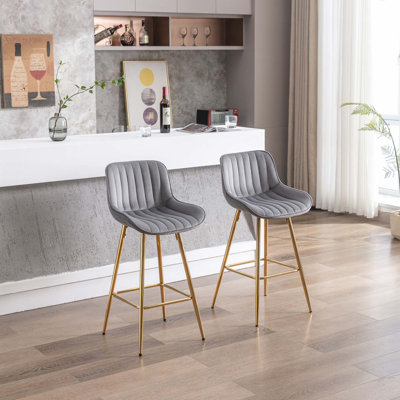 Set of 2 Bar Stools,with Chrome Footrest Fabric Counter Stool,Leg Simple Bar Stool