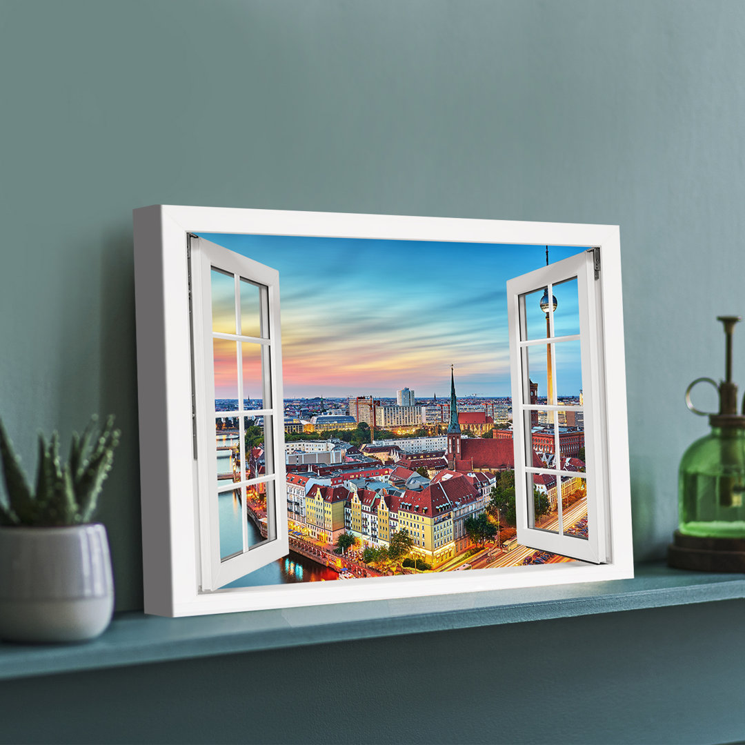 Premium Leinwanddruck – Leinwandbild Berlin Panorama im Fenster