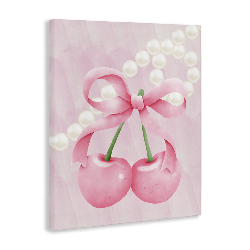 Toile pastel cerises avec perles, design par Jesse Keith, H 20 po x l 16 po