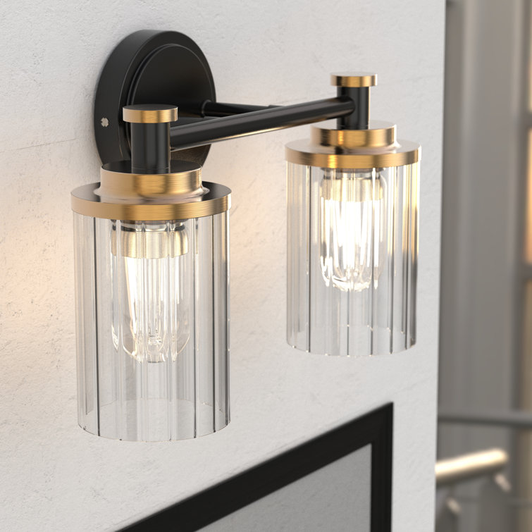 Sephira Bathroom Lighting Fixtures Black And Gold Vanity Light With Cylindrical Clear Stripes Glass Lampshade E26 Socket Base Vintage Wall Light Fixtures