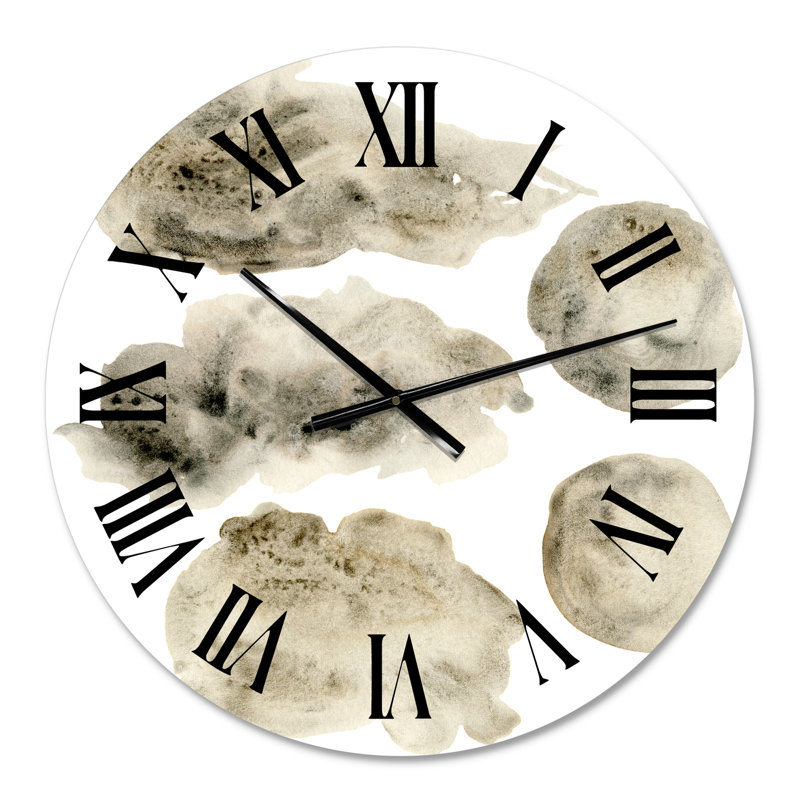 Gris et nuages dorés beige II - horloge murale moderne, Petit