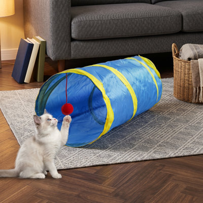 2-Way Collapsible Interactive Cat Tunnel Tube with Balls, for Rabbits, Kittens, Ferrets, Puppies