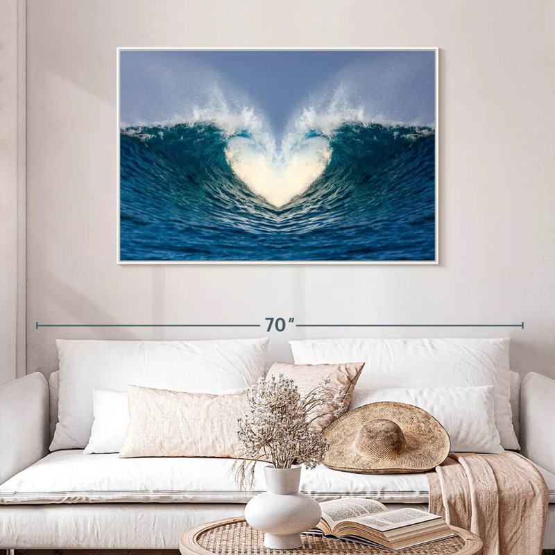 Vague de cœur océanique, Cadre flottant blanc, 46 po x 31 po
