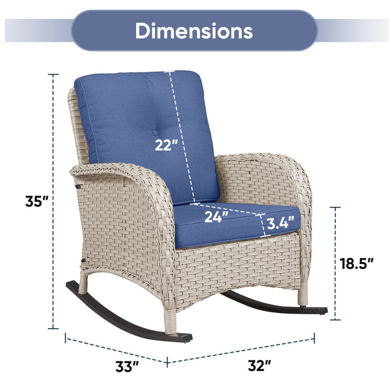 Chaise berçante d'extérieur Gaetanino, Beige clair, Bleu marine