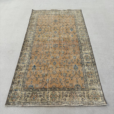 Tapis brun rétro en patchwork de laine 43,3 x 82,3 pouces