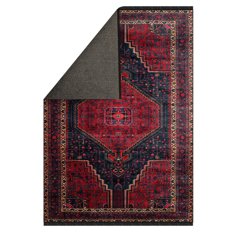 Denya Burgundy Color Moroccan Design Carpet Machine Woven Polyester & Cotton Yarn Area Rug, Rectangle 2'8" x 5'