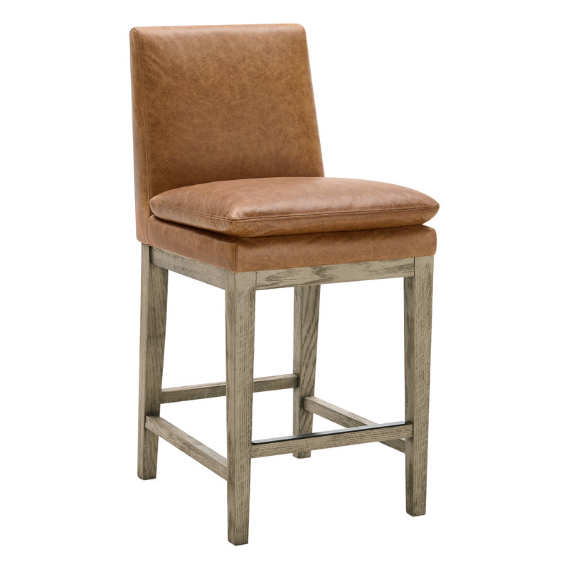 Bethea Genuine Leather Upholstered Counter Stool, Marseille Brown Genuine Leather