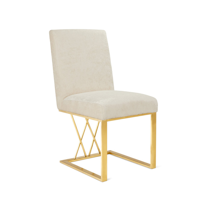 Chaise d'appoint rembourrée Nefi, Beige, Doré