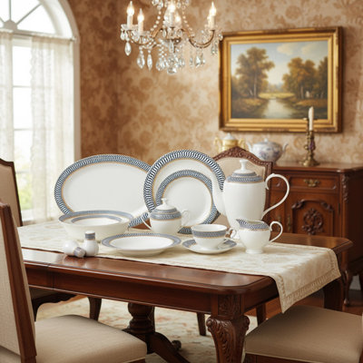 57 Piece Dinnerware Set-New Bone China Service for 8 People-Sapphire