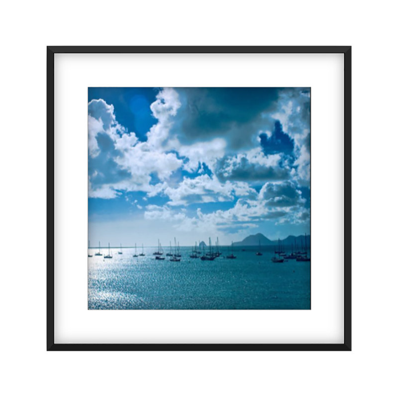 La Baie Bleu Print by Francis Augustine, 36" H x 24" W x 0.8" D, Black Framed Paper, White