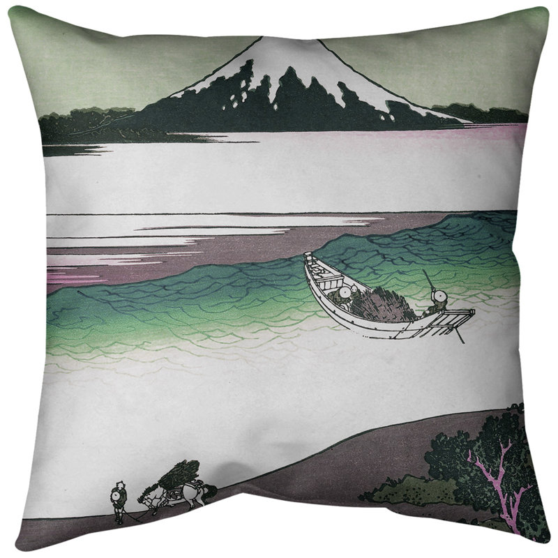Coussin décoratif Tama River in Musashi, 14 po x 14 po, Vert, Duvet synthétique