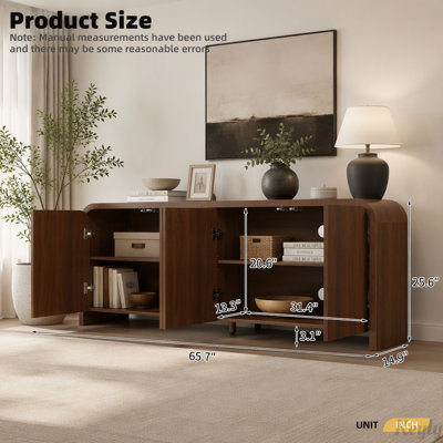 Curved Edge TV Stand with Push-to-Open Cabinets