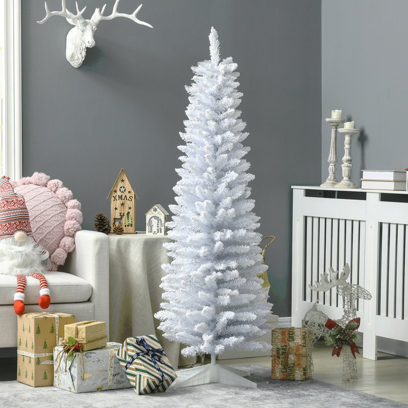 Arbre de Noël artificiel enneigé 5 pi, arbre de Noël mince avec branches réalistes et base en plastique pour décoration d'intérieur