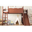 Lit mezzanine simple avec rangement, garde-robe et glissière amovible, structure en bois massif, assemblage facile, garde-robe de rangement aux tons naturels profonds, bois, sans sommier, aspect