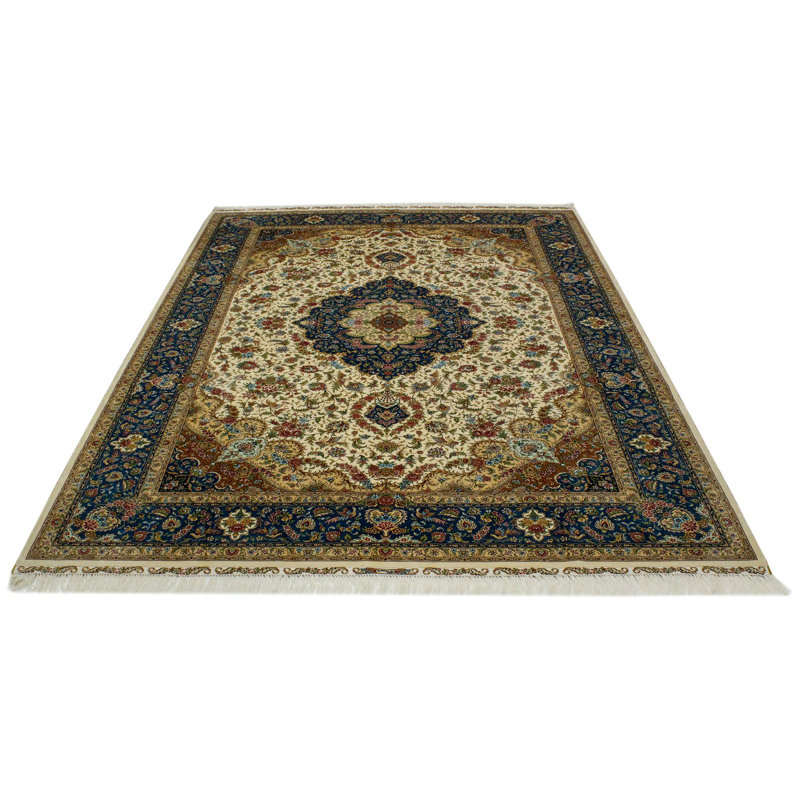 Tapis turc ivoire et bleu 6x9