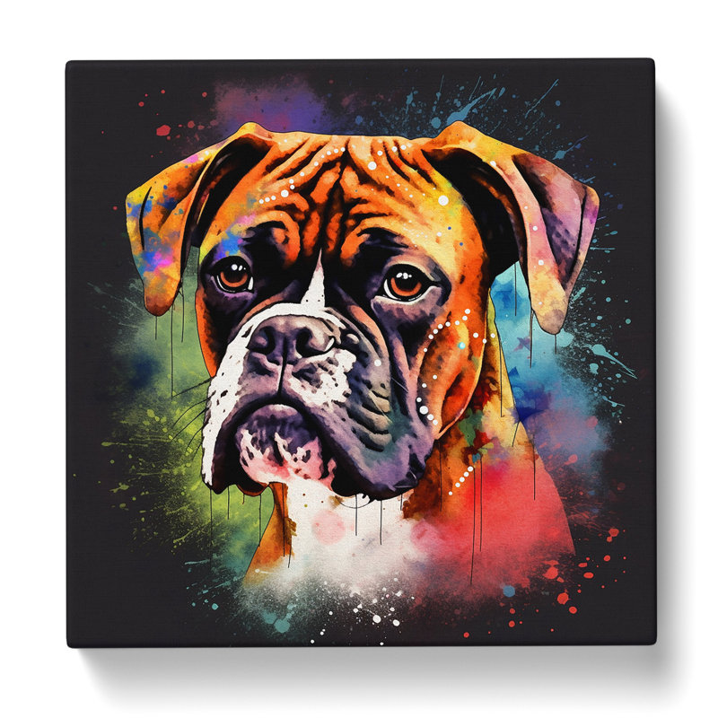 Boxer Dog Splatter Art No.1 - Wrapped Canvas - Framed Print, 35cm H x 35cm W x 3cm D