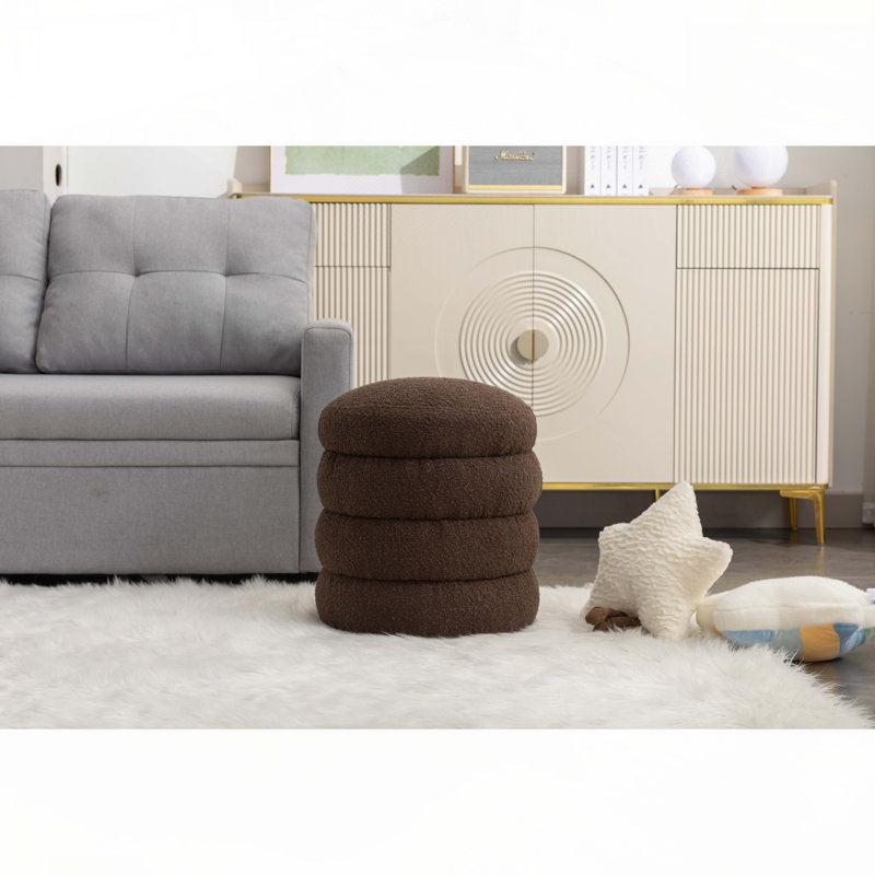 Repose-pieds rond Hasset, repose-pieds rond doux, repose-pieds, Bouclette brune
