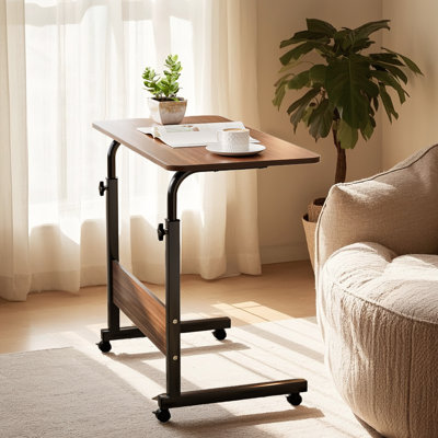 31.5" Height Adjustable Standing Desk With Lockable Wheels For Home Office, Living Room And Bedroom, Portable Side Table For Sofa And Bed