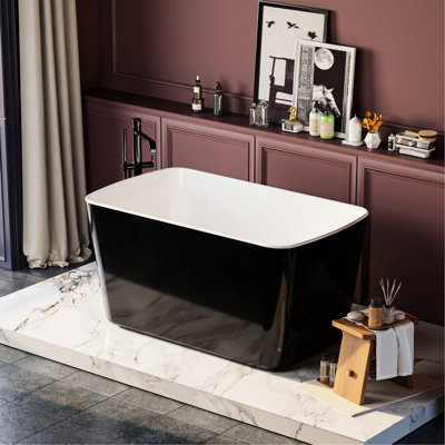 Square - Shape Japanese Soaking Tub, 49'' X 28'' Acrylic Freestanding, Glossy Black, Scratch Finish, Spacious Interior For Relaxing Soak Freestanding Bathtub In Sit In Design With Ergonomic Bench, ,