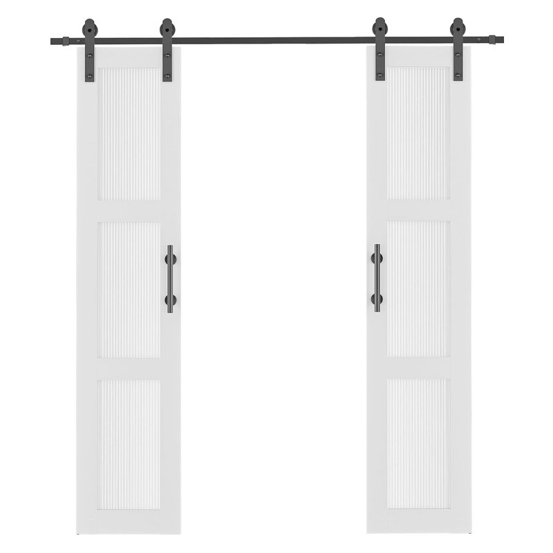 Winado 36 in. W x 84 in. H Frosted Glass Frosted and Unfinished Barn Door with Barn Door Hardware
