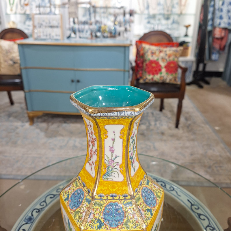 Yellow Hexagonal Porcelain Vase