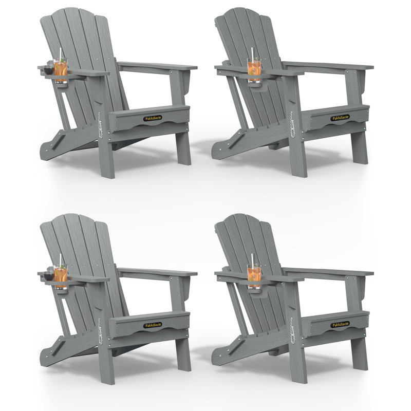 Pakkdiarie Folding Adirondack Chair with Cup Holder,HDPE Outdoor Chair with Comfort Ergonomic Seat for Patios,Lawn,Garden, Backyard Use