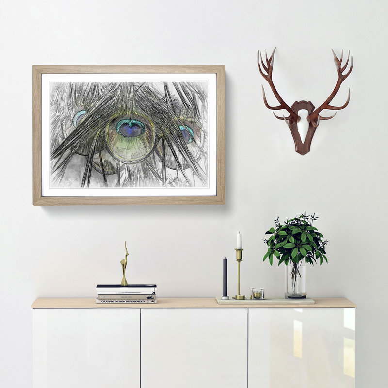Peacock Feathers in Abstract - Picture Frame Graphic Art Print, 36cm H x 48cm W x 2cm D, Oak Framed