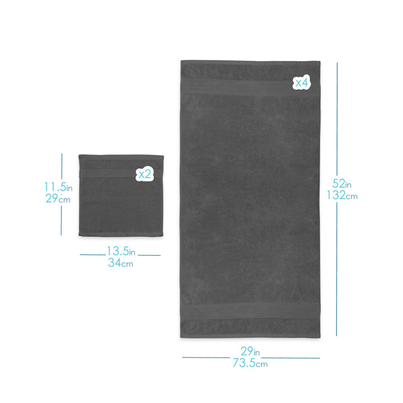 Danni-Leigh 6 Piece 100% Cotton Towel Set., Dark Gray, 6-pack Bath Towel Set