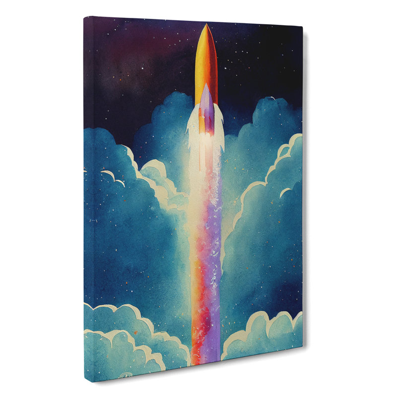 Spaceship Rocket In Flight No.2 - Wrapped Canvas, 50cm H x 35cm W x 3cm D
