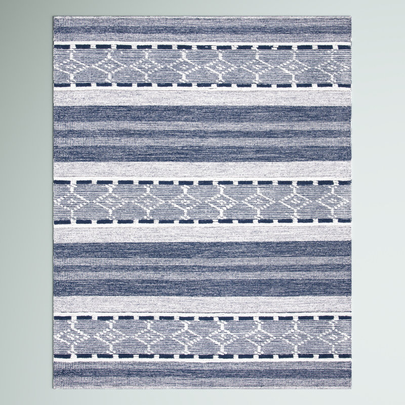 Tapis bleu marine / ivoire tissé à plat à la main Adalyn, Rectangle 4 pi x 6 pi