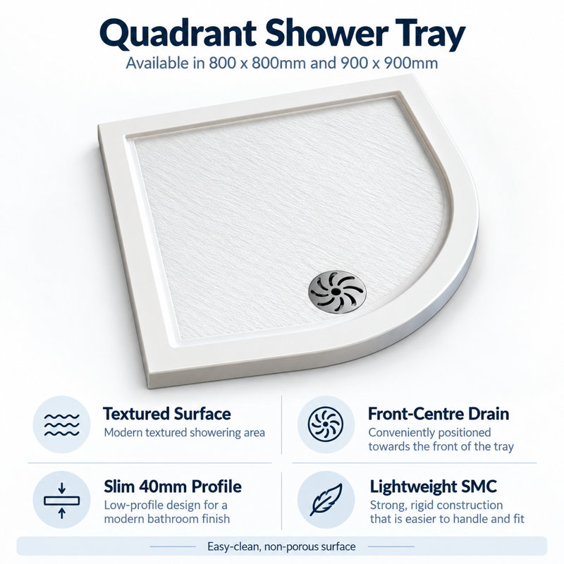 MPIRE SMC Ultra Slim Quadrant Shower Tray 800 x 800mm – White