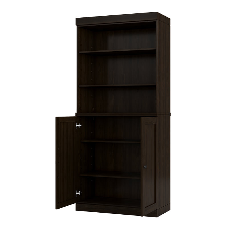 100% Solid Wood Tall Bookcase with Doors, Adjustable Shelves, Modular Storage, Open Display Bookshelf, 32" W x 71.5" H